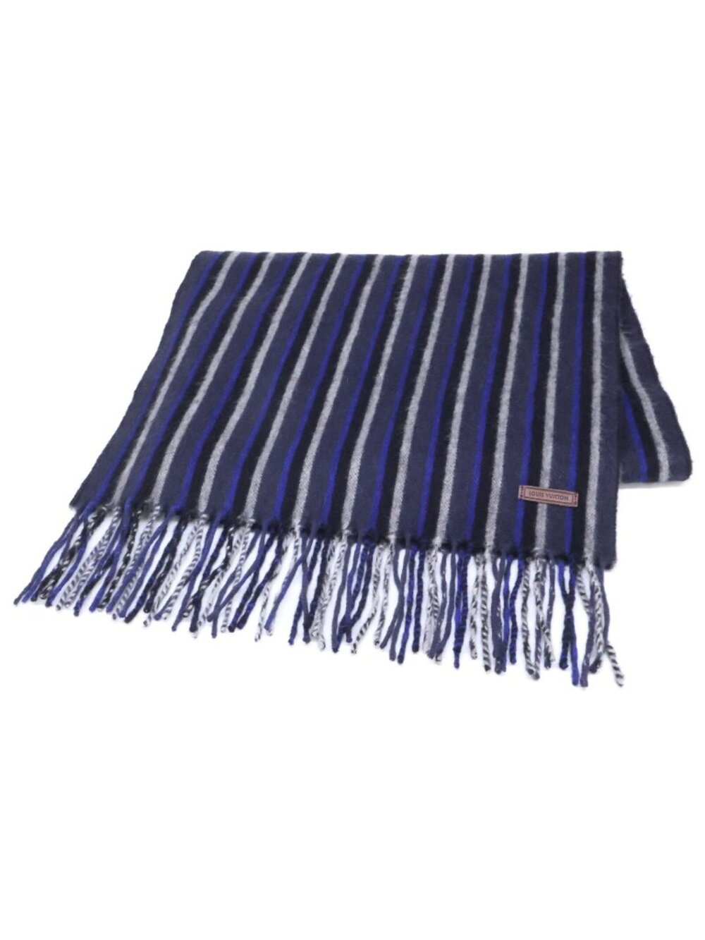 Louis Vuitton Logo Leather Tag Cashmere Blend Striped Fringe